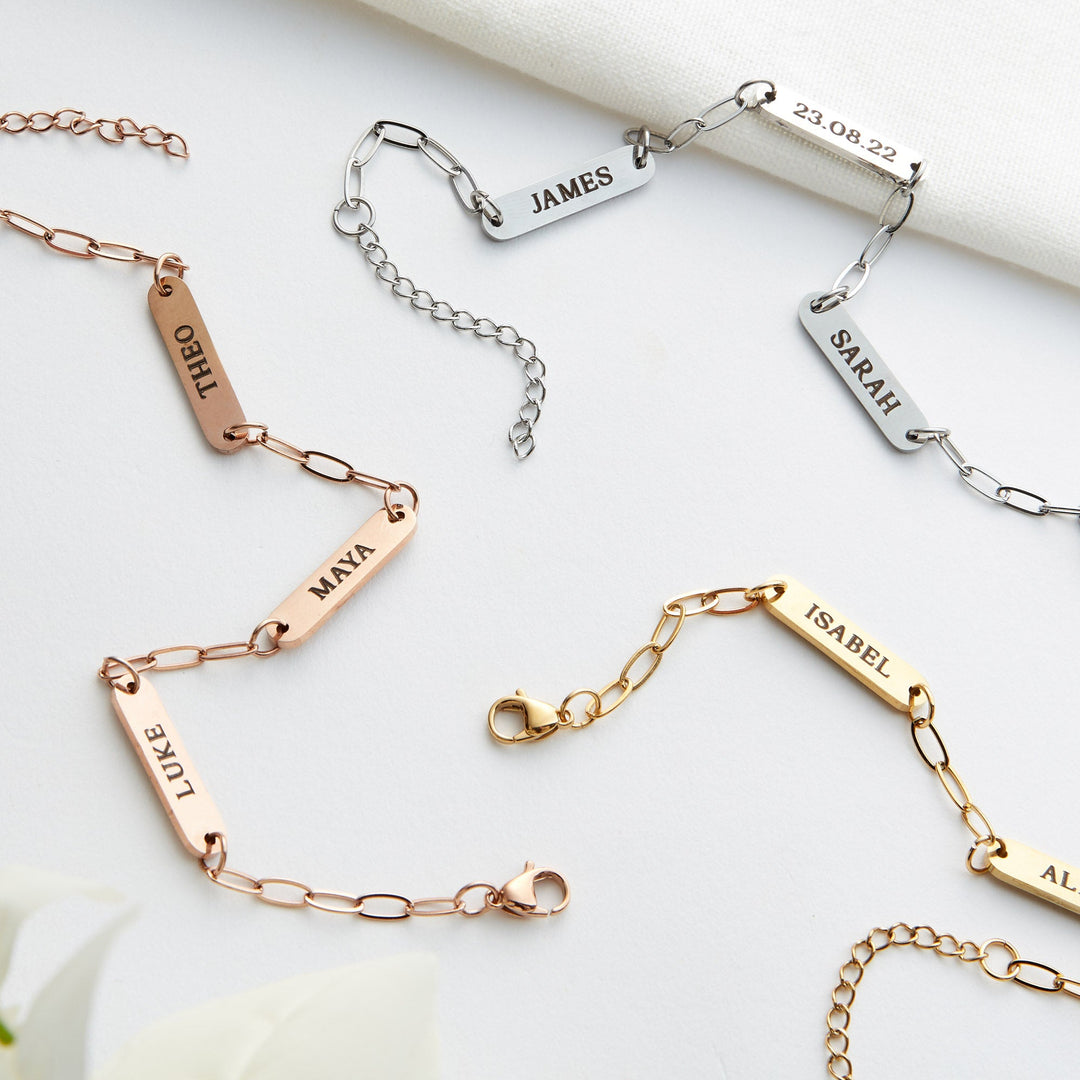 Copy of Engraved Three Bar Name Bracelet, Personalised Bar Name Bracelet, 18k Gold Plated Name Bracelet,Bridesmaid Gift, Anniversary Gift, Mothers Day Gift - Gifts Handmade