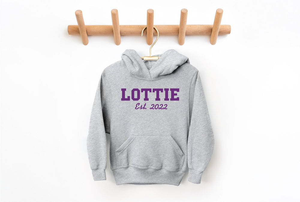 Custom Embroidered Personalised Name / Established in Date Infant / Kid's Sweatshirt Hoodie - Gifts Handmade