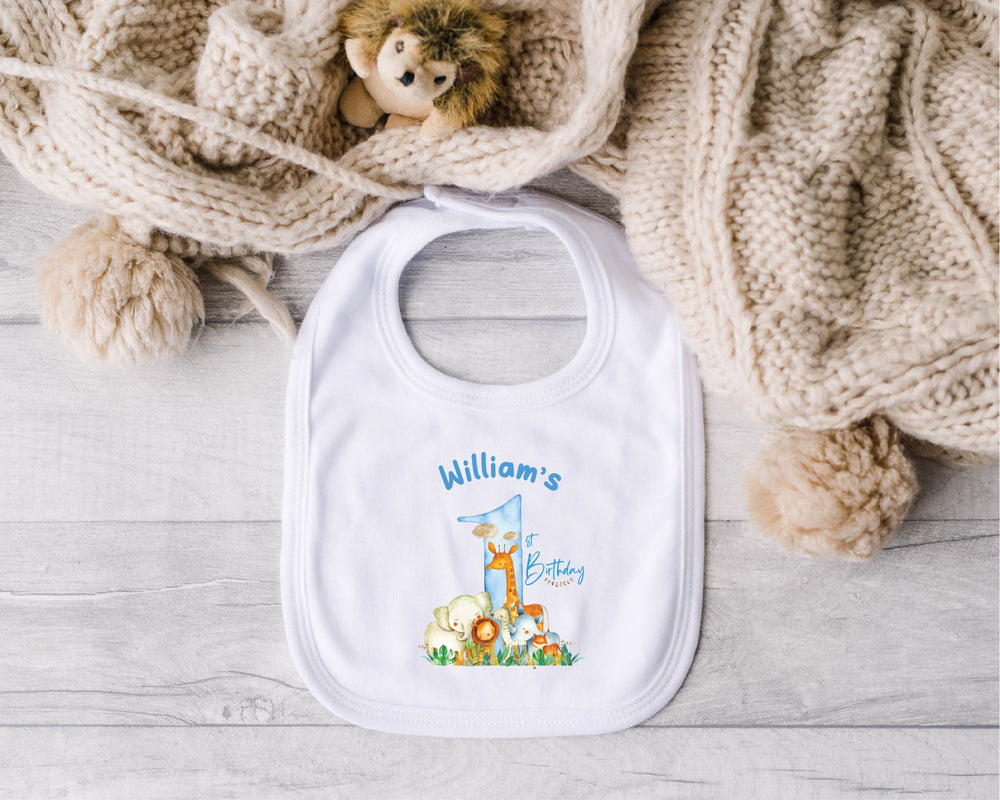 Personalised Blue First Birthday Baby Bib - Gifts Handmade