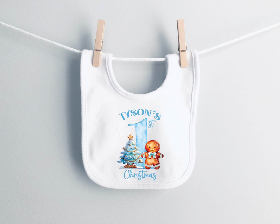 Personalised Blue First Christmas Baby Bib - Gifts Handmade