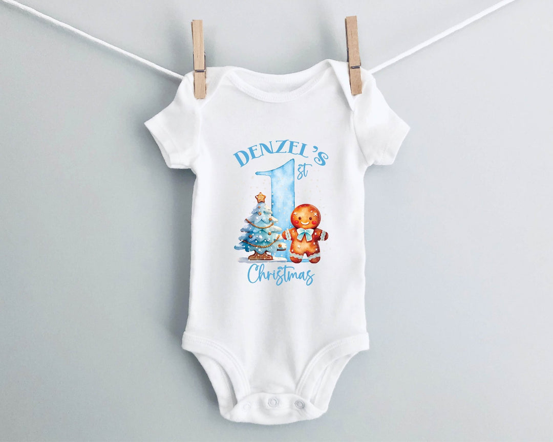 Personalised Blue First Christmas Baby Grow / Onesie - Gifts Handmade