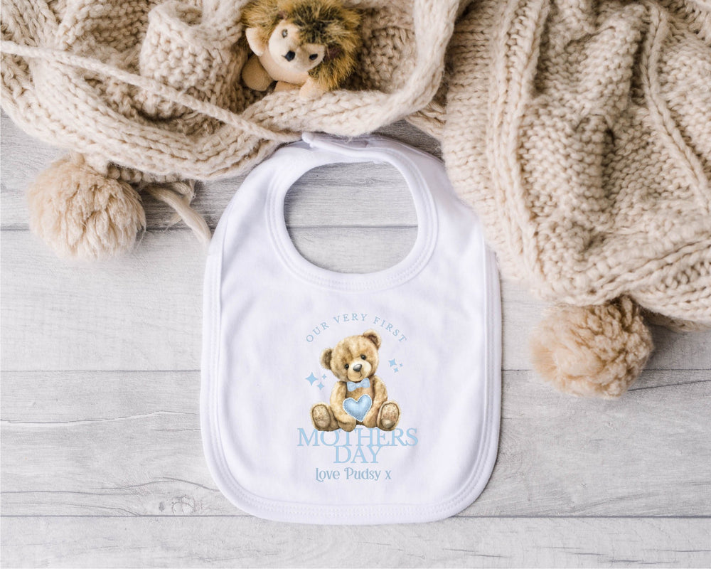 Personalised Blue First Mother's Day Baby Bib - Gifts Handmade