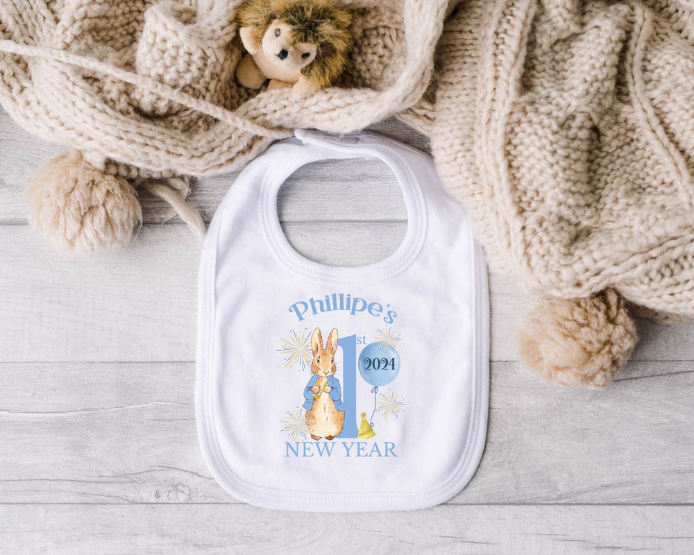 Personalised Blue First New Year Baby Bib - Gifts Handmade