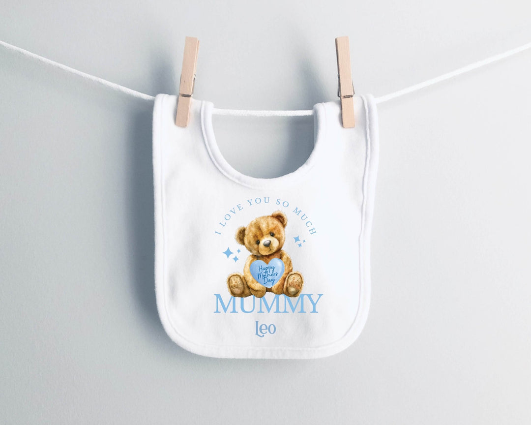 Personalised Blue Happy Mother's Day Baby Bib - Gifts Handmade