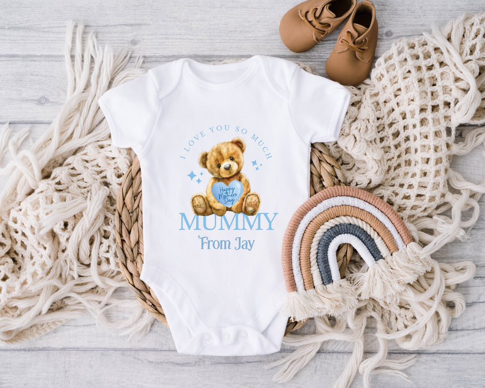 Personalised Blue Happy Mother's Day Baby Grow / Onesie - Gifts Handmade