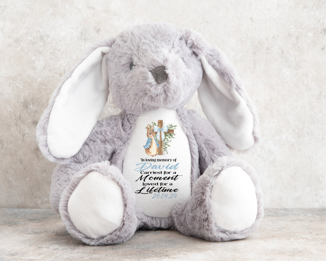 Personalised Blue Memorial Bunny Cross Teddy - Gifts Handmade