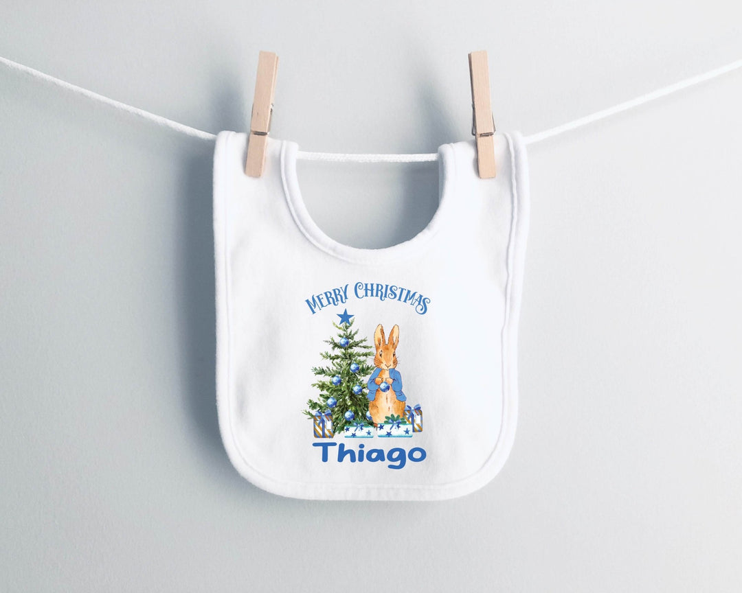 Personalised Blue Merry Christmas Baby Bib - Gifts Handmade