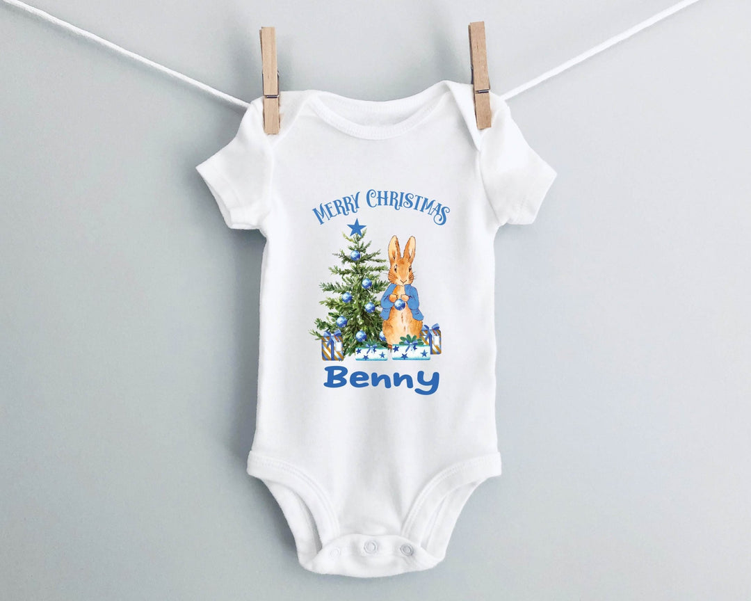 Personalised Blue Merry Christmas Baby Grow / Onesie - Gifts Handmade
