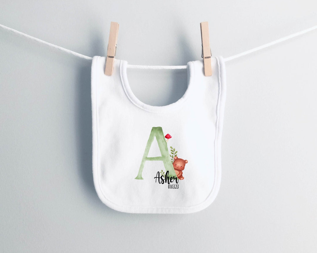 Personalised Green Initial Letter Baby Bib - Gifts Handmade
