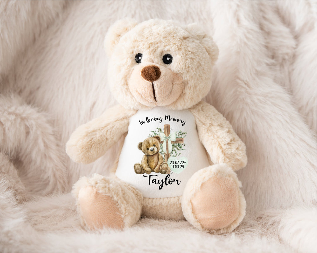 Personalised Green Memorial Bear Cross Teddy - Gifts Handmade