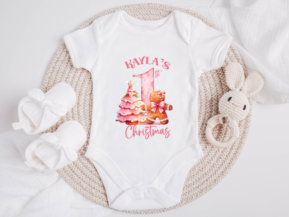 Personalised Pink First Christmas Baby Grow / Onesie - Gifts Handmade