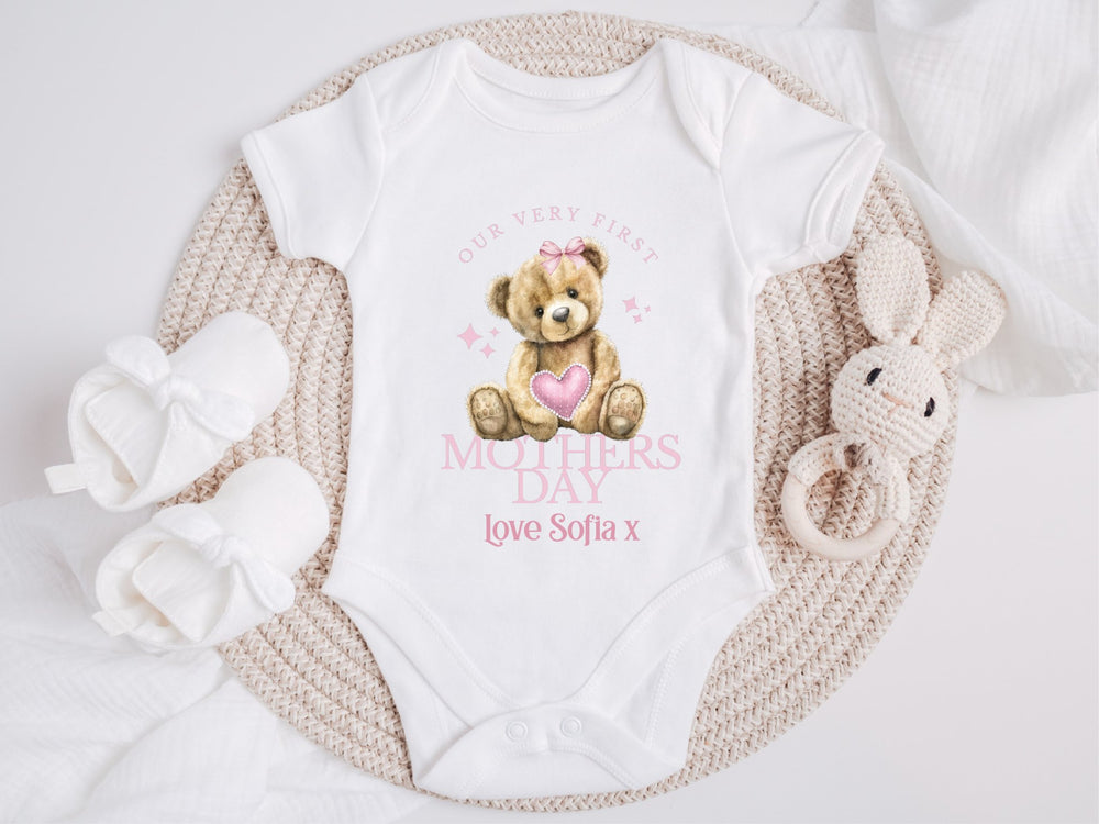 Personalised Pink First Mother's Day Baby Grow / Onesie - Gifts Handmade