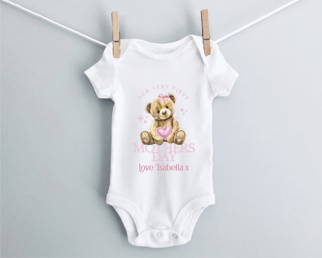 Personalised Pink First Mother's Day Baby Grow / Onesie - Gifts Handmade