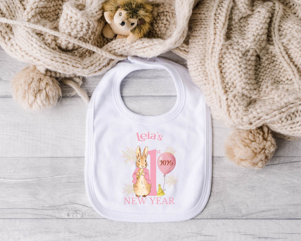 Personalised Pink First New Year Baby Bib - Gifts Handmade