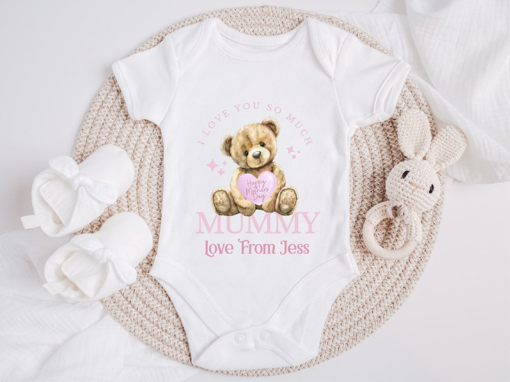 Personalised Pink Happy Mother's Day Baby Grow / Onesie - Gifts Handmade