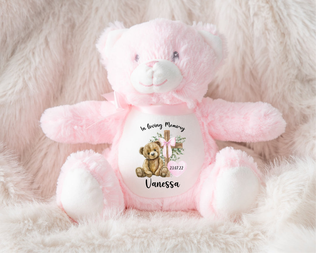 Personalised Pink Memorial Bear Cross Teddy - Gifts Handmade