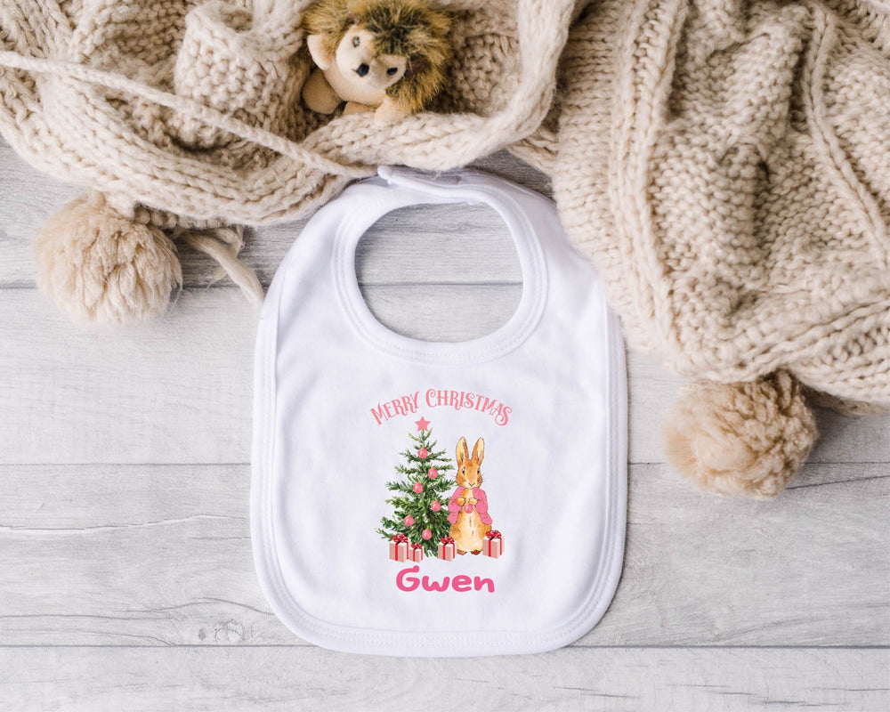 Personalised Pink Merry Christmas Baby Bib - Gifts Handmade