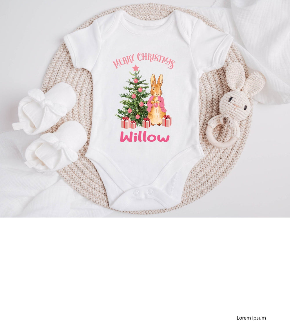 Personalised Pink Merry Christmas Baby Grow / Onesie - Gifts Handmade