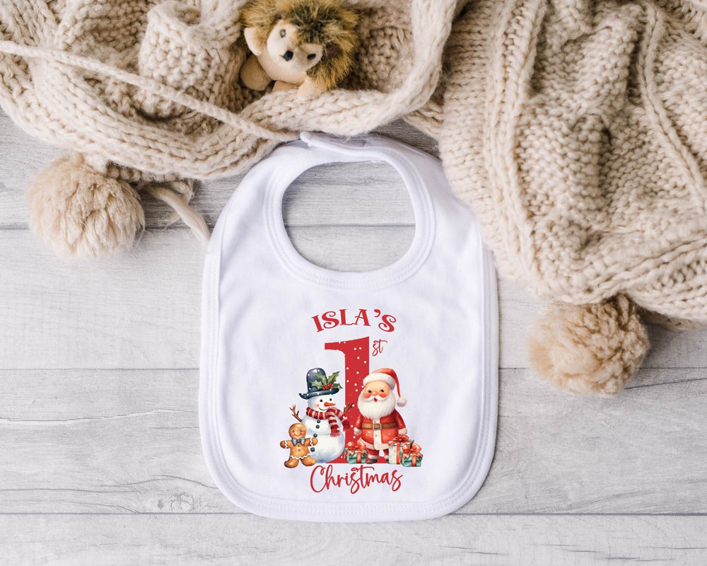 Personalised Red First Christmas Baby Bib - Gifts Handmade