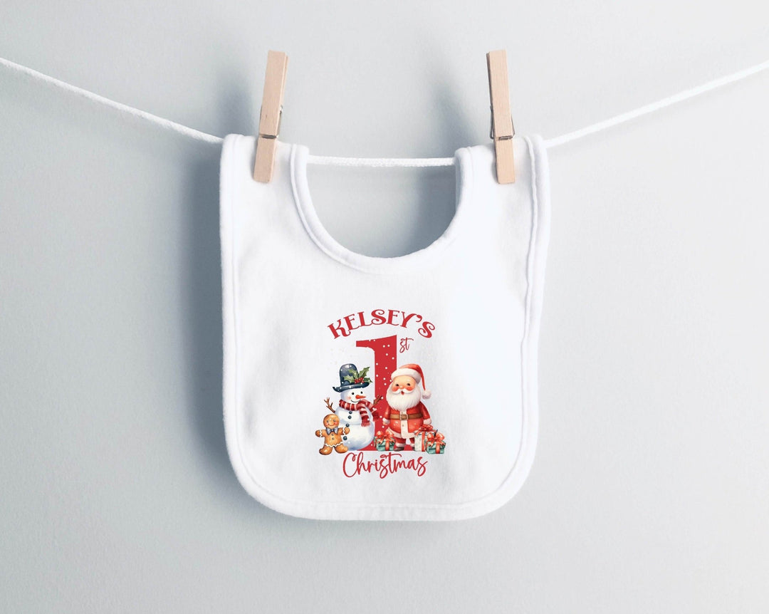 Personalised Red First Christmas Baby Bib - Gifts Handmade