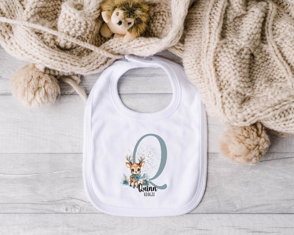 Personalised Reindeer Initial Letter Baby Bib - Gifts Handmade