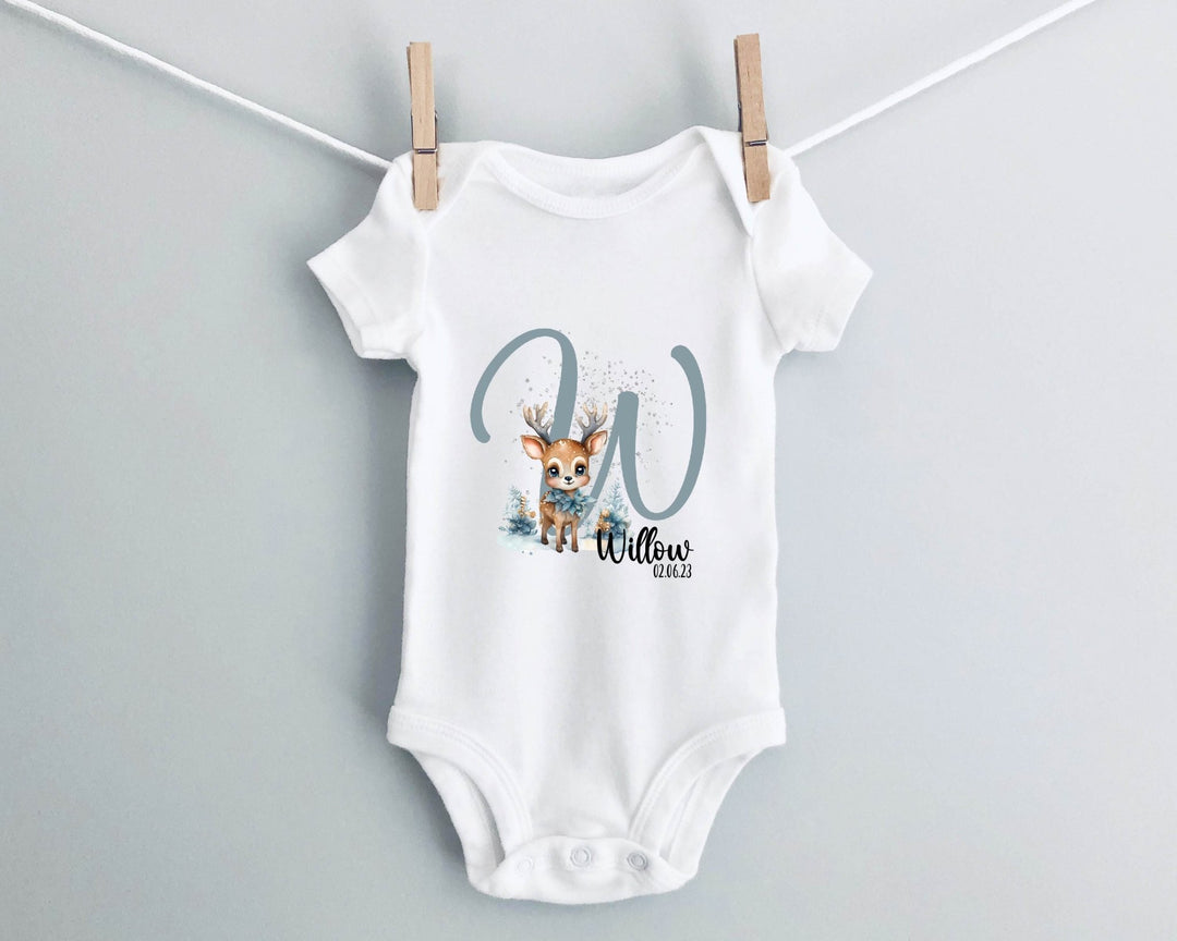Personalised Reindeer Letter Baby Grow / Onesie - Gifts Handmade