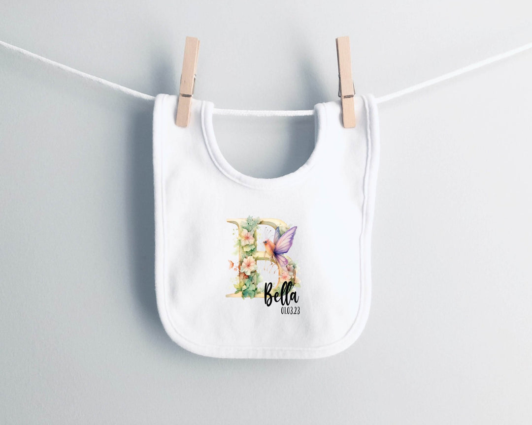 Personalised Water Colour Initial Letter Baby Bib - Gifts Handmade