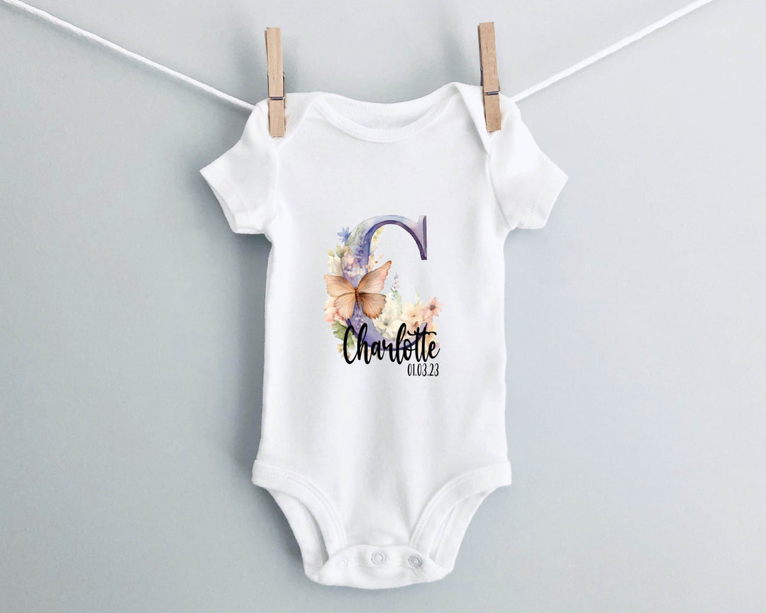 Personalised Water Colour Letter Baby Grow / Onesie - Gifts Handmade