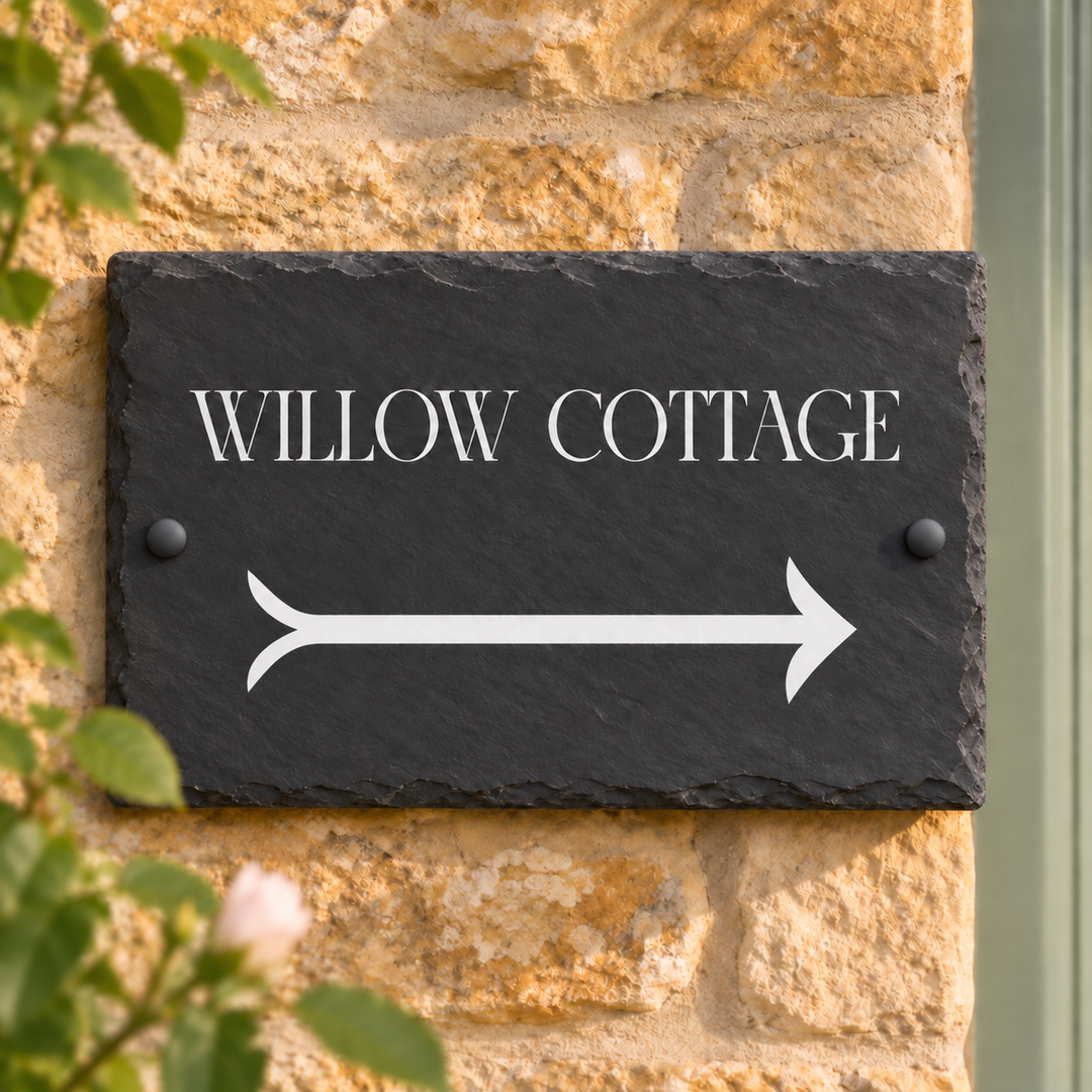 Personalised Left and Right Arrow Slate House Sign