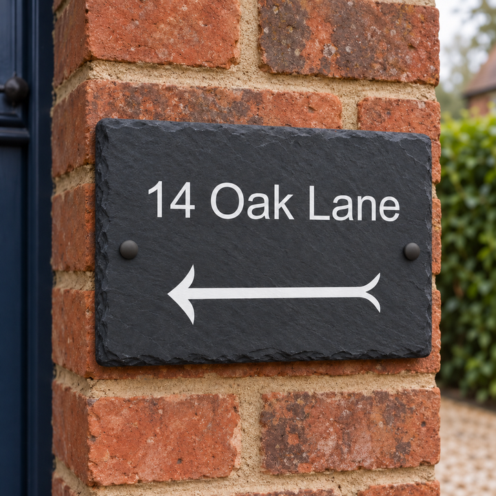 Personalised Left and Right Arrow Slate House Sign