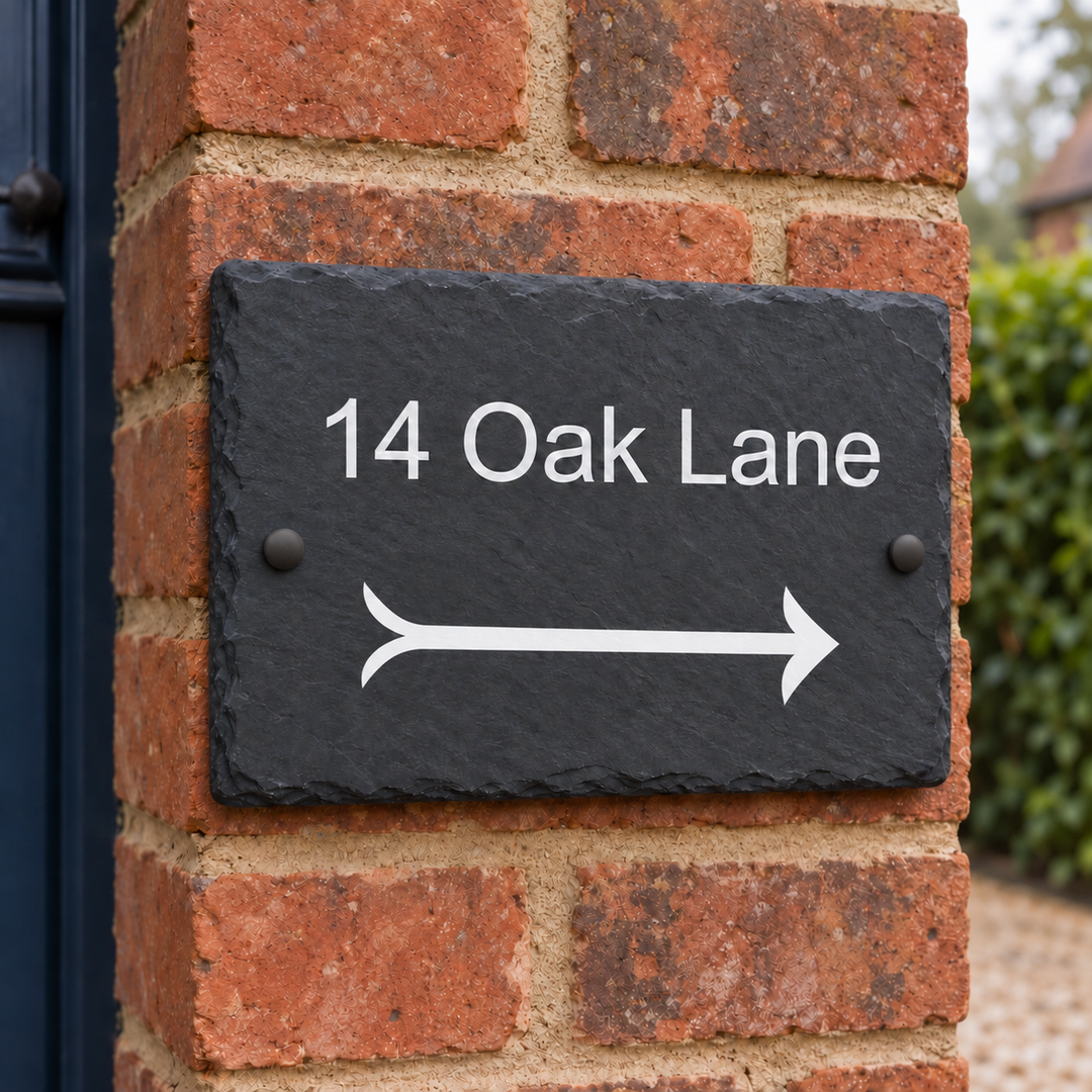 Personalised Left and Right Arrow Slate House Sign
