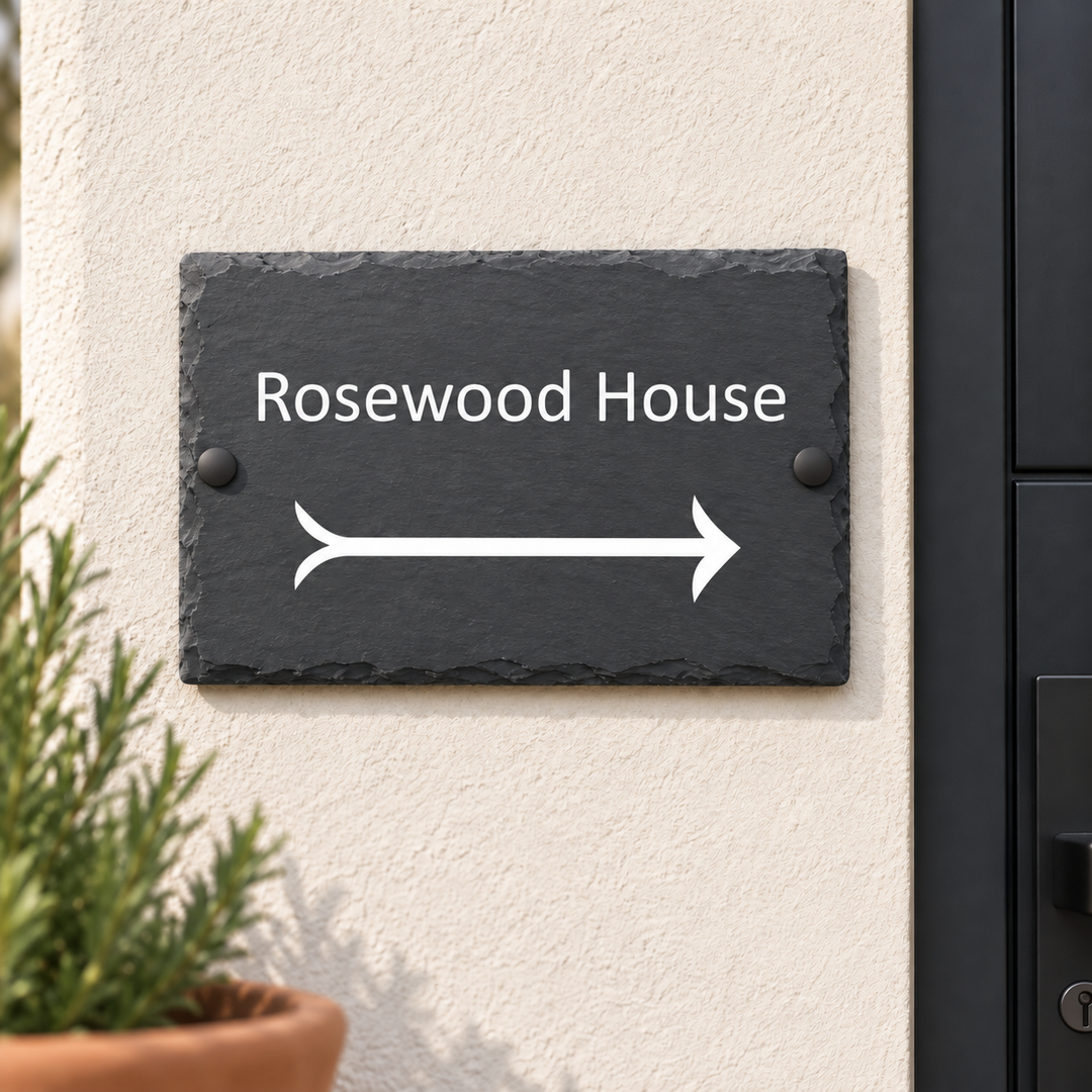 Personalised Left and Right Arrow Slate House Sign