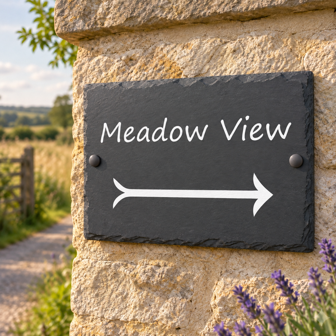 Personalised Left and Right Arrow Slate House Sign