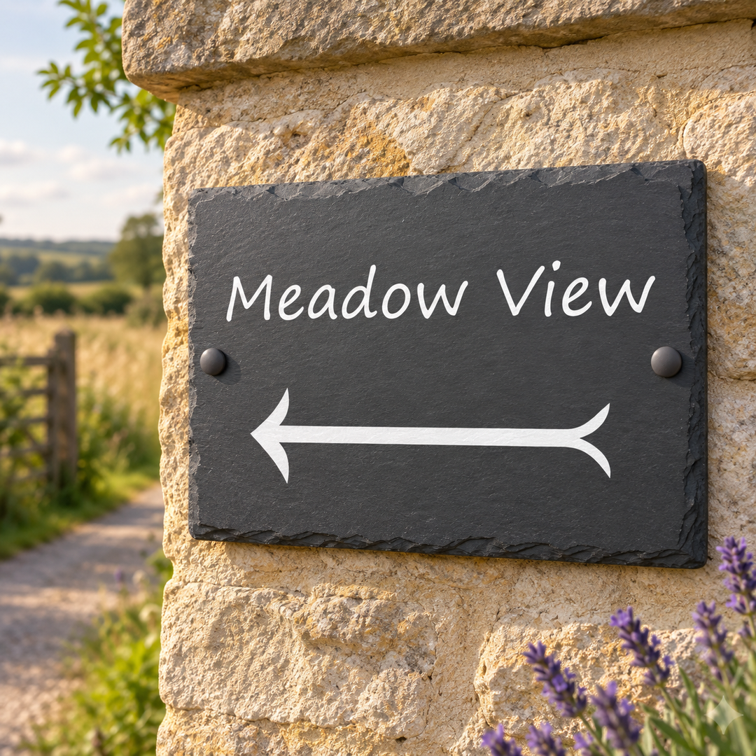 Personalised Left and Right Arrow Slate House Sign