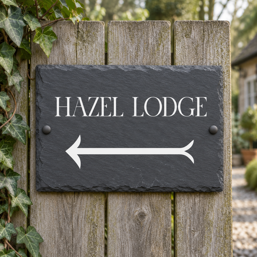Personalised Left and Right Arrow Slate House Sign