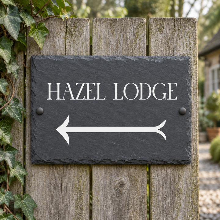 Personalised Left and Right Arrow Slate House Sign