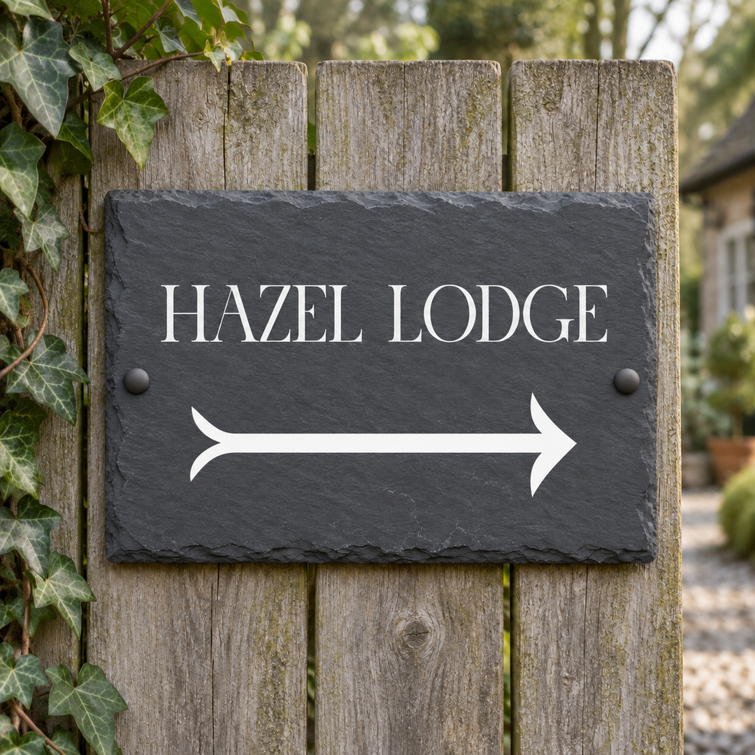 Personalised Left and Right Arrow Slate House Sign