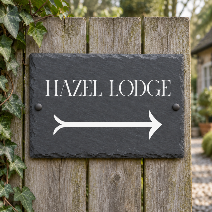 Personalised Left and Right Arrow Slate House Sign