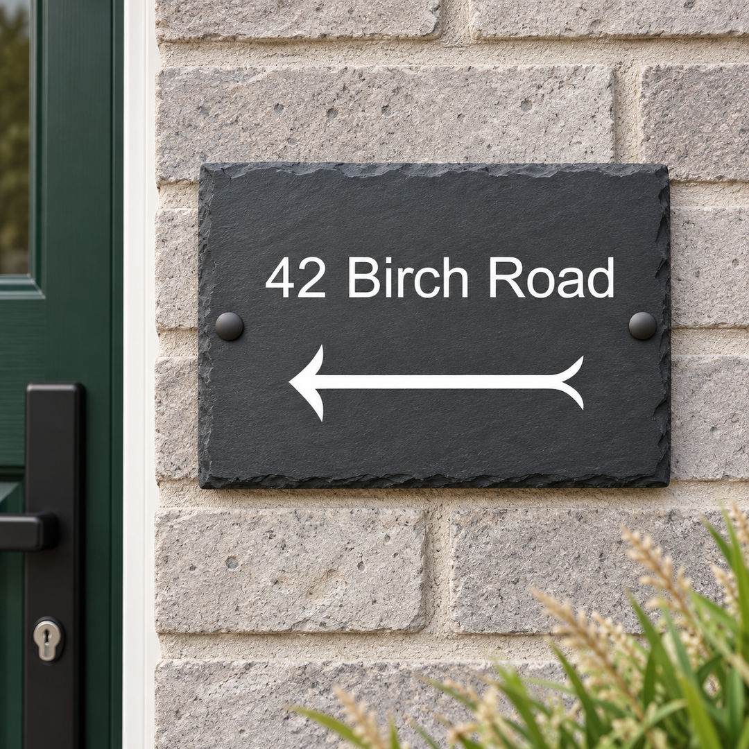 Personalised Left and Right Arrow Slate House Sign