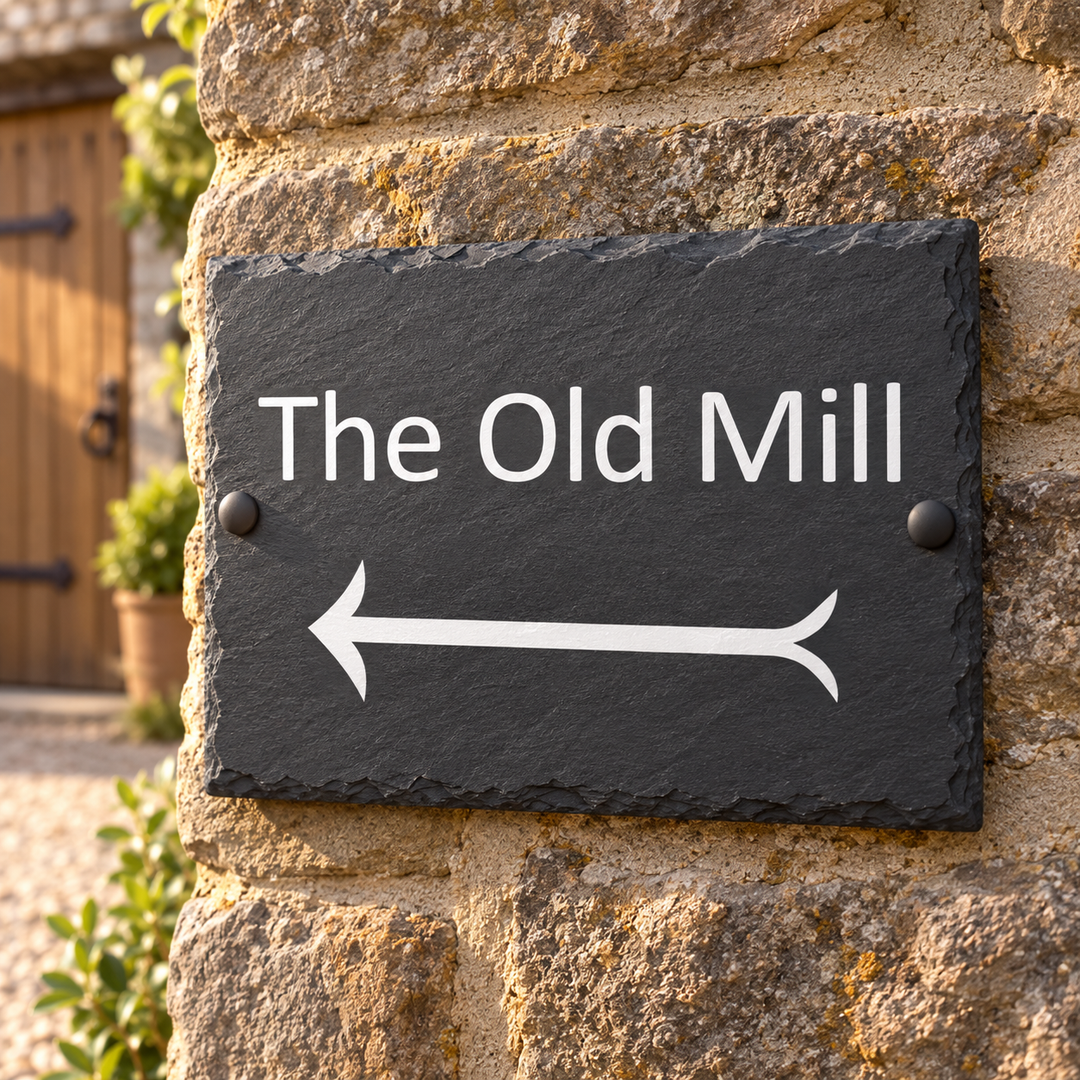 Personalised Left and Right Arrow Slate House Sign