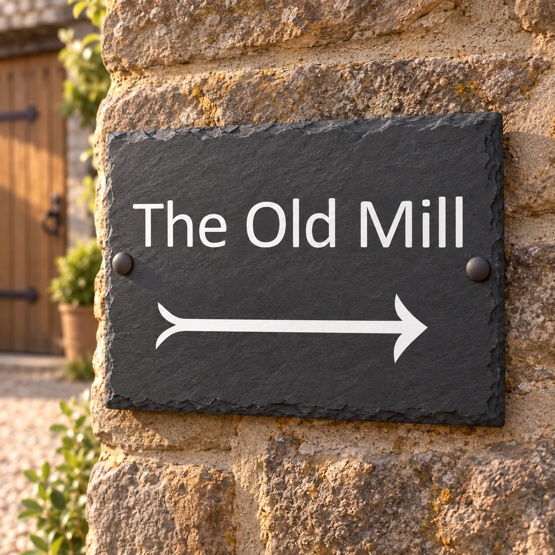 Personalised Left and Right Arrow Slate House Sign