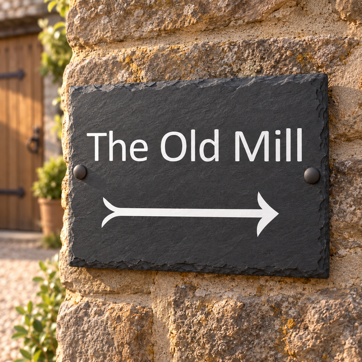 Personalised Left and Right Arrow Slate House Sign