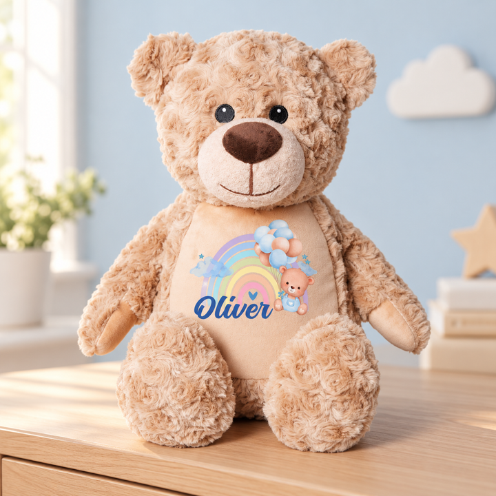 Personalised Blue Baby Rainbow Large Bear