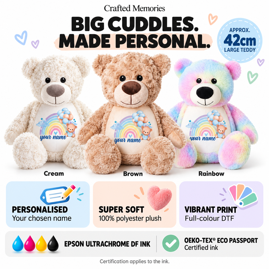 Personalised Blue Baby Rainbow Large Bear