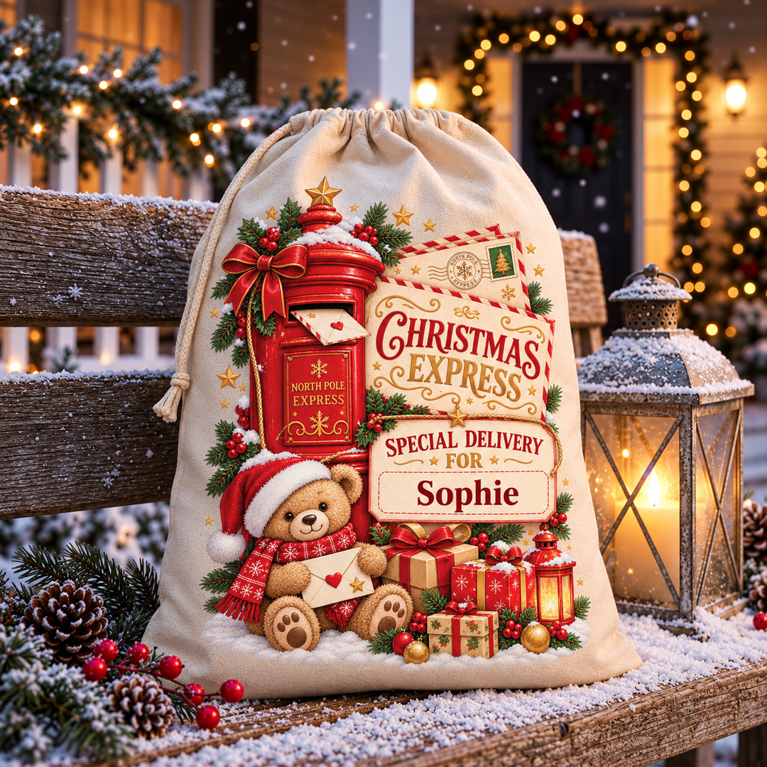 Personalised Post Box and Teddy Christmas Sack