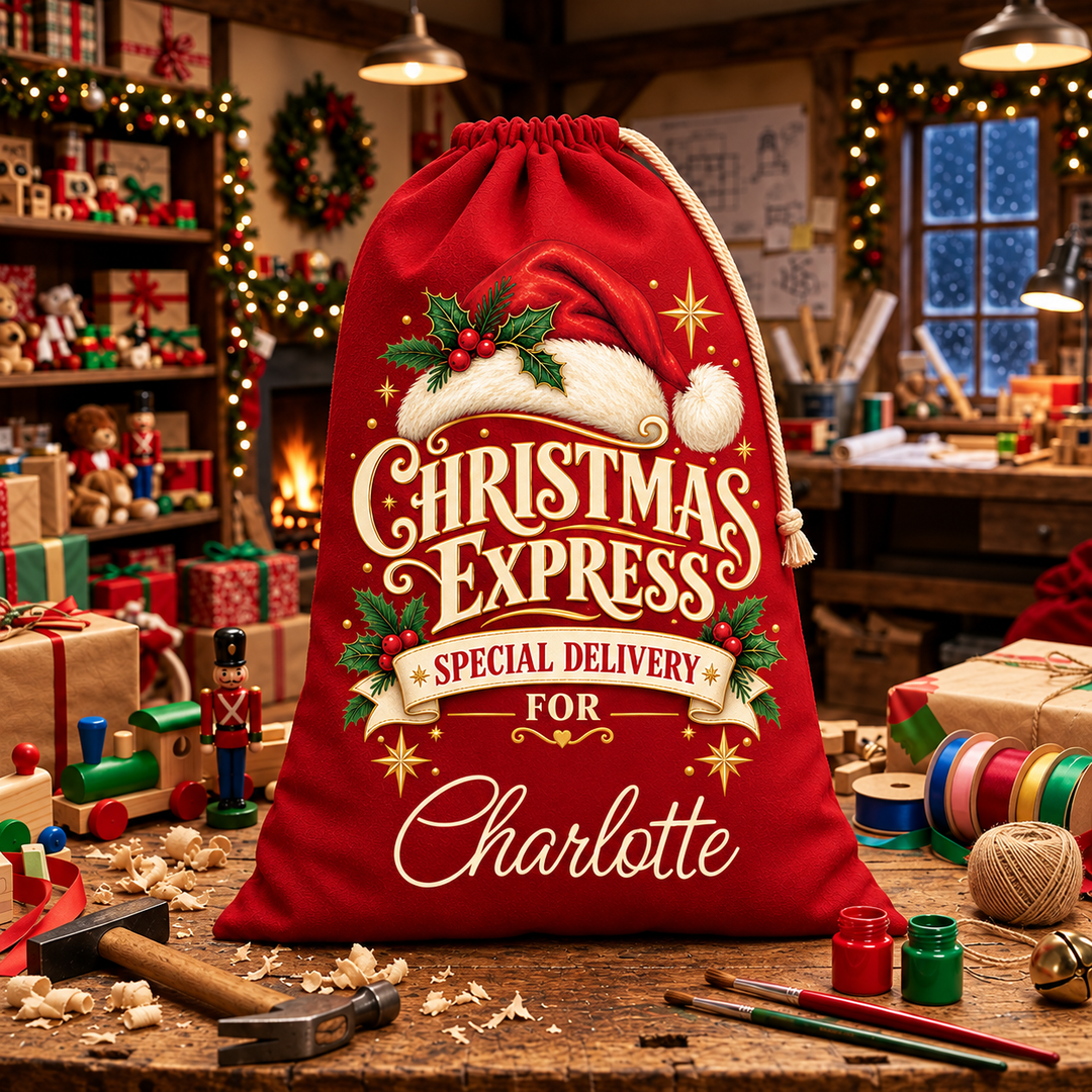 Personalised Santa Hat Express Christmas Sack