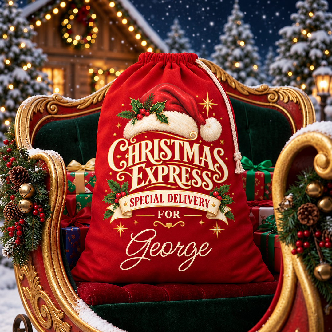 Personalised Santa Hat Express Christmas Sack