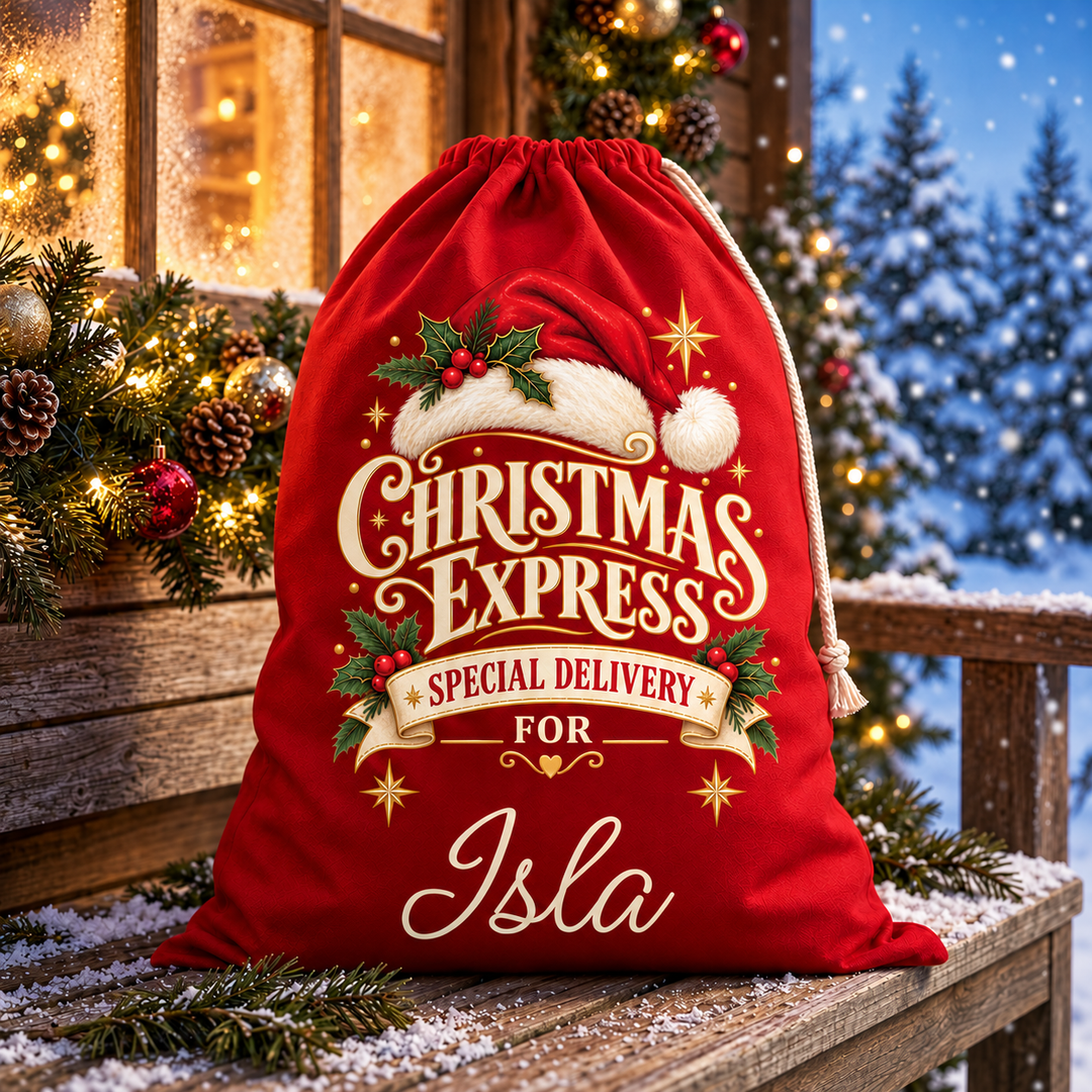 Personalised Santa Hat Express Christmas Sack