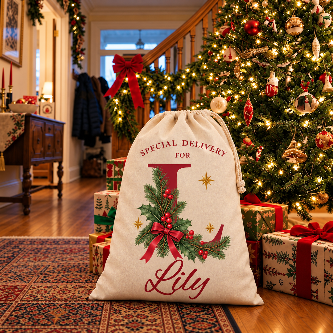 Personalised Woodland Initial Christmas Sack