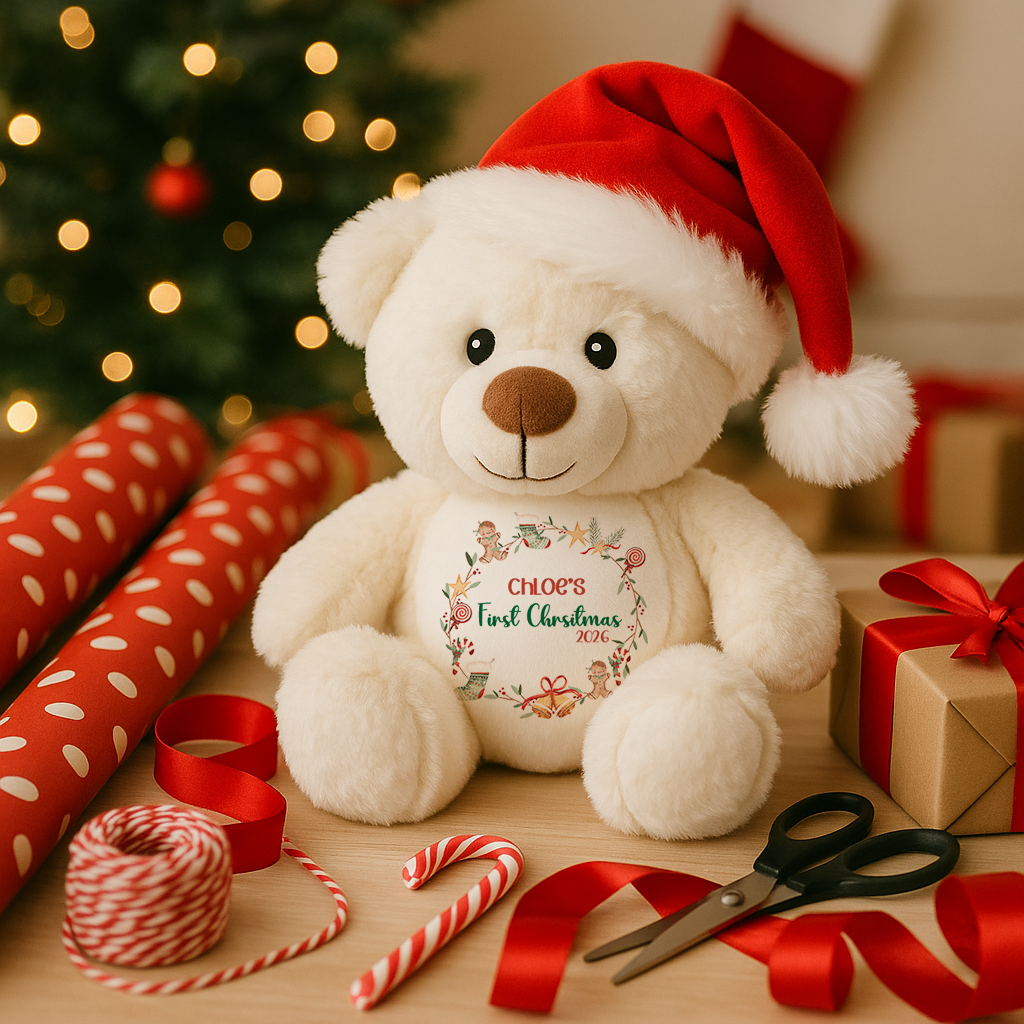 Personalisierter Rentier-Teddy für das erste Weihnachten